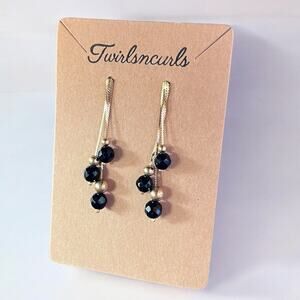 Gold Tone Tiered Waterfall Dangle Black Beaded Earrings Fashion Jewelry